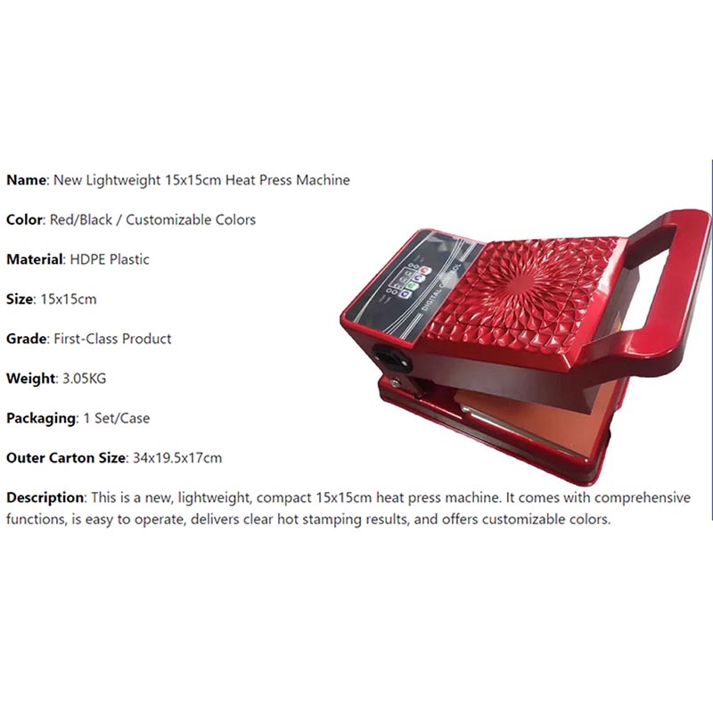 Heat Press Machine - Küçük Isı Transfer Makinesi 15*15CM Manuel